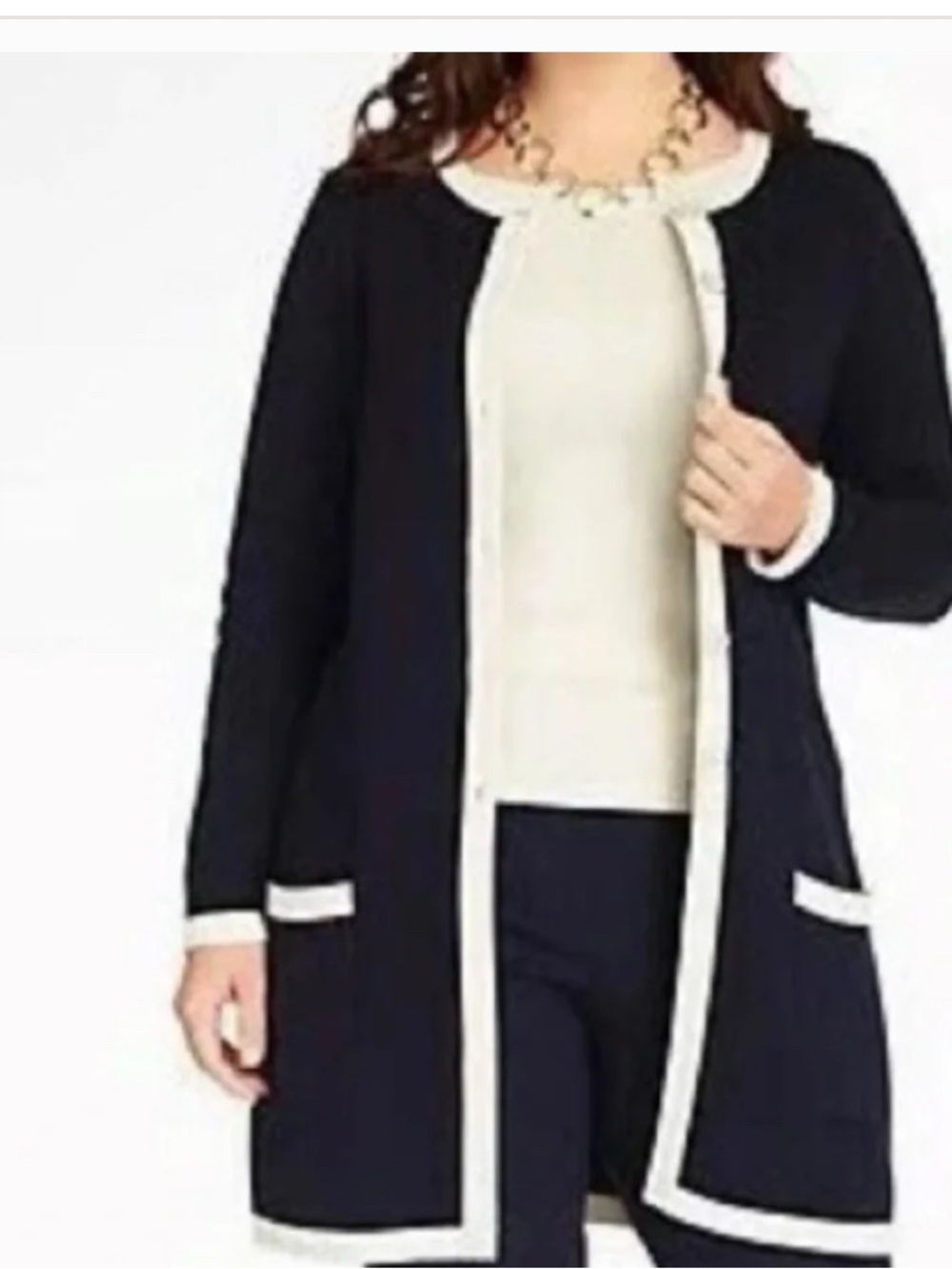 Talbots Black Cardigan with Cream Trim